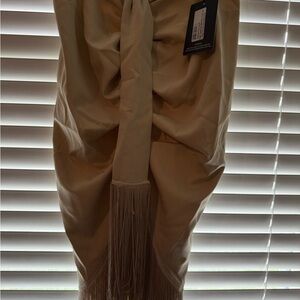 Elegant Beige Skirt with Fringe Detail